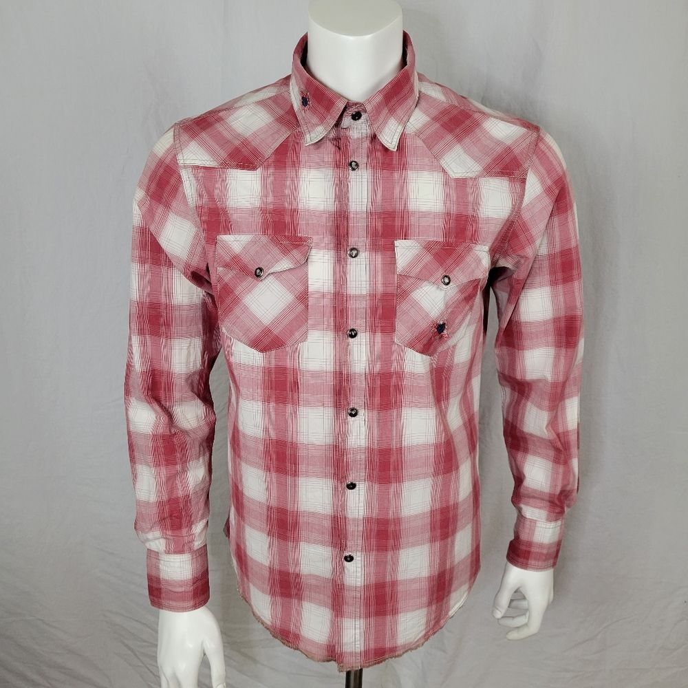 Jachs Red‎ Plaid Long Sleeve Western Style Cotton Pearl Snap Shirt Size L